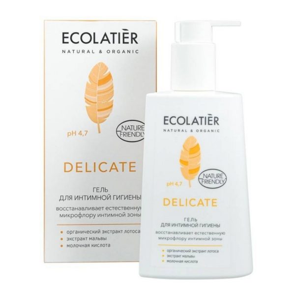 Гел за интимна хигиена Delicate (с органичен екстракт от лотос) - ECOLATIER, 200 мл.
