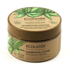 Шампоан-скраб за косата и кожата на главата, ПОЧИСТВАНЕ и ДЕТОКС, ORGANIC ALOE VERA - ECOLATIER, 300гр.