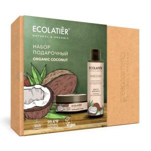Подаръчен комплект Organic Coconut, ECOLATIER - масло за душ 200мл., крем за тяло 150мл.