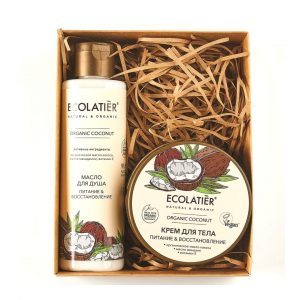 Подаръчен комплект Organic Coconut, ECOLATIER - масло за душ 200мл., крем за тяло 150мл
