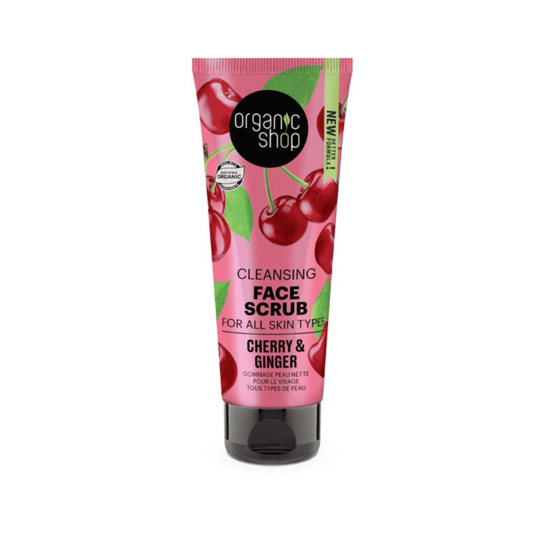 Почистващ пилинг за лице, джинджифил и череша organic shop, 75 мл.